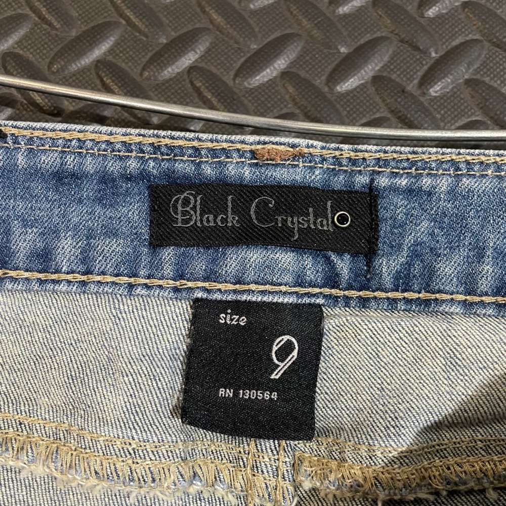 Black Crystal Blue Light Washed Distressed Denim Mid Rise Skinny Jeans Women‎ 9 - Picture 4 of 12